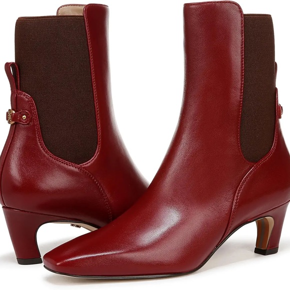 Sam Edelman Margo Leather Ankle Booties 8.5 Square Toe Cabernet Red VGUC - Picture 1 of 8